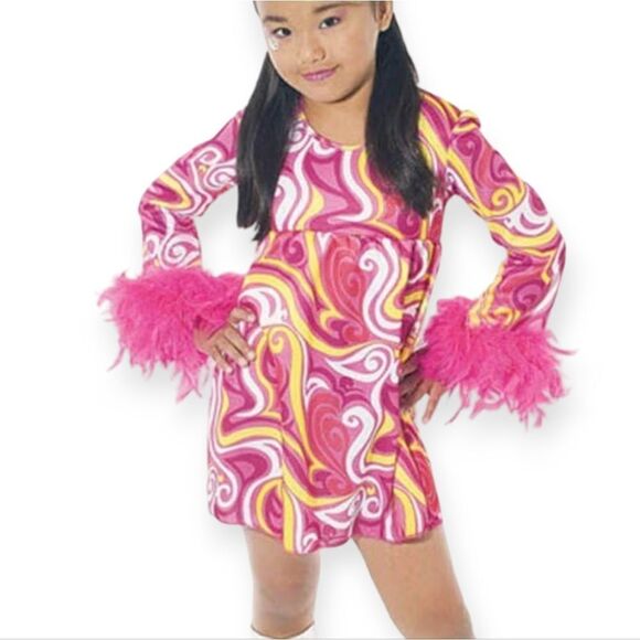 NWT PMG Go-Go-3 Girls Costume Hot Pink Barbie Girl 70s Doll Disco Dress